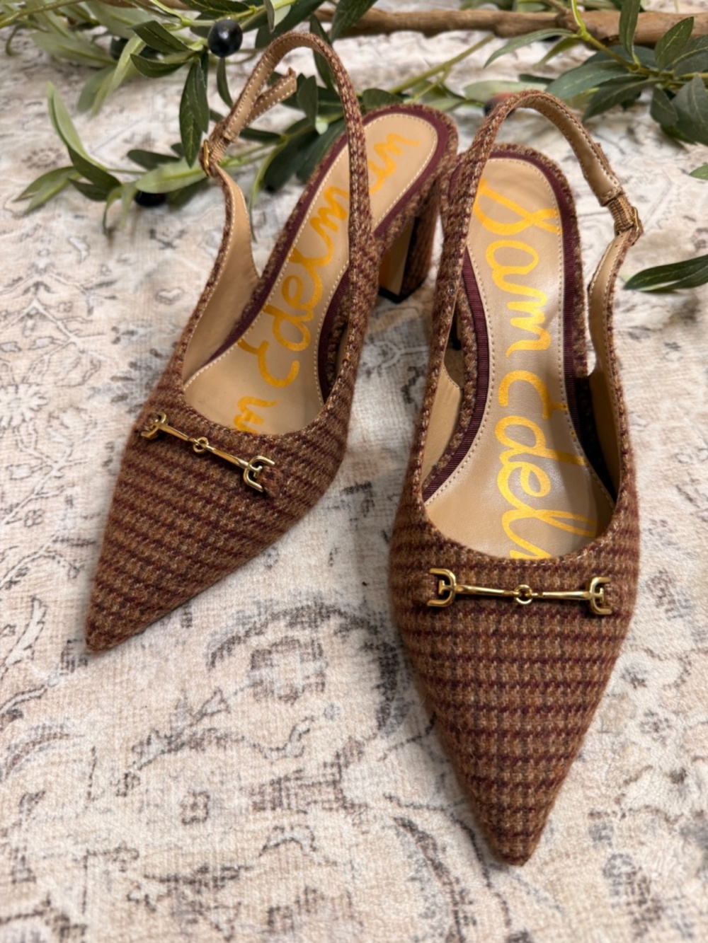 Sam Edelman Waller Brown Herringbone Pointed Toe Slingback Pumps Size 7 - Picture 4 of 4